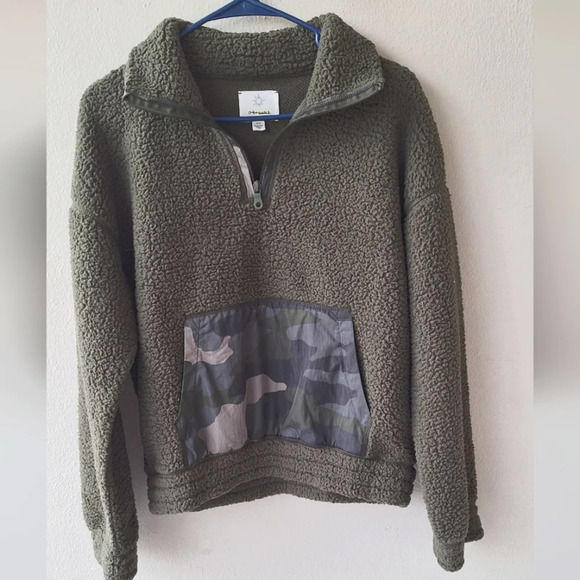 Aerie Offline Green Camo Quarter Zip Fleece Pullover Size S - Picture 4 of 9